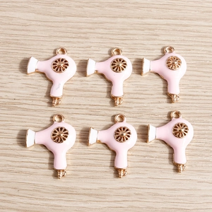 Pink hair dryer charms with gold metal edges for DIY jewelry making accessories