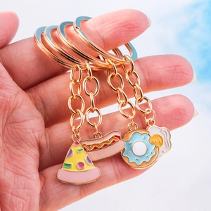 Portachiavi Simulazione Cibo in Lega Smalto Pizza Hot Dog Donut Uovo Fritto Pendente Carino Cartone Animato Ornamento Borsa Regalo Creativo