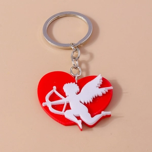Cupid Heart Angel Keychain Fashion Red Resin Heart Silhouette Pendant Valentine Day Gift For Couple Bag Charm Key Ring