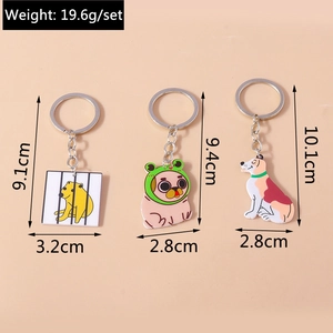 Detailed size and weight specs for the cute cartoon dog keychain set for bags