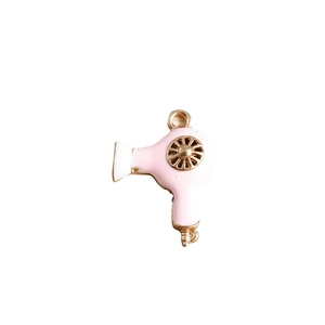 Pink blow dryer pendant with gold trim for DIY necklace and bracelet jewelry making