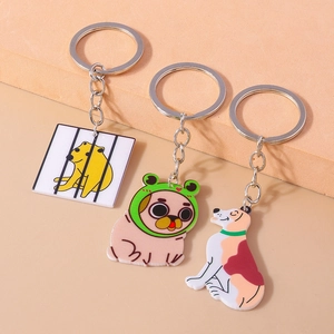 Cute Cartoon Dog Acrylic Keychain Frog Hat Pug Animal Expression Pendant For Bags Keys Jewelry Accessories Gift For Women Men