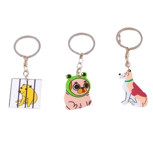 Three cute cartoon dog keychains with enamel charms and silver metal keyrings set of 3
