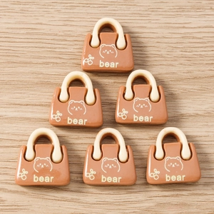 Set mit 6 Mini-Handtaschen-Anhängern aus Harz mit Bärenprint für DIY-Bastelarbeiten