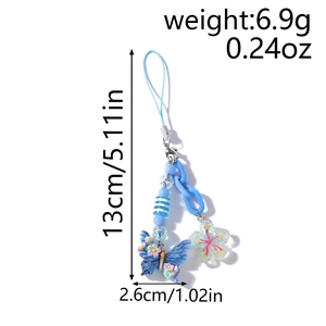Details zum blauen Kirschblüten- und Schmetterlings-Anhänger mit Gewichts- und Größenangaben