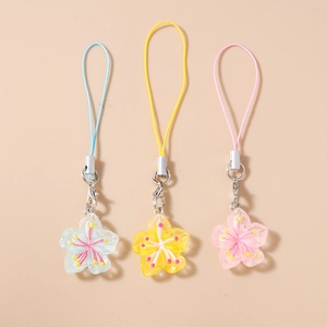 Breloques de Téléphone en Résine Fleurs de Cerisier Cordon de Téléphone Fleur Colorée Chaîne de Téléphone Florale Faite à Main pour Femmes Filles Décoration