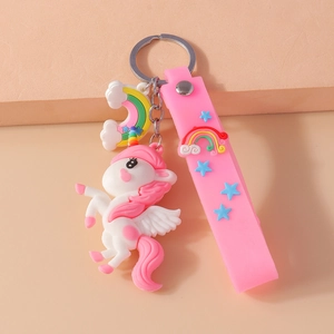 Mignon Porte-clés Licorne en Résine Dessin Animé Rose Silicone Arc-en-ciel Pendentif de Sac Anneau de Clé Animal Créatif Cadeau