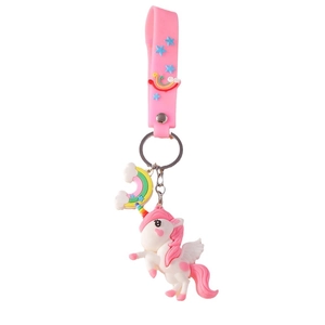 Porte-clés licorne rose en silicone avec breloque arc-en-ciel et bracelet pour sacs