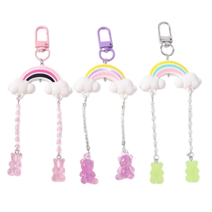 Colorful rainbow and cloud bear keychain with tassels and pearls for bag decoration