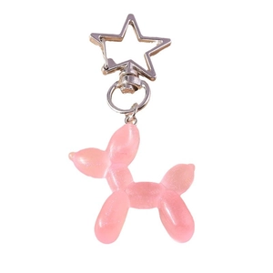 Portachiavi a forma di cane palloncino rosa glitterato con clip a stella argentata