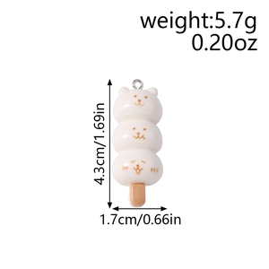 Detailed view of 3D bear resin pendant showing 4.3cm height and 5.7g weight dimensions