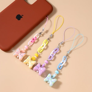 Chic colorful beaded star and bow phone charms in pink, yellow, purple and blue sets