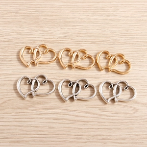 Set of double heart alloy pendants in gold and silver finish for DIY jewelry making