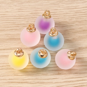 Frosted gradient macaron glass ball pendants with gold metal rings for DIY jewelry