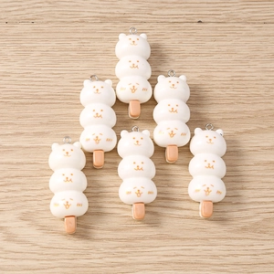 Set of six cute resin bear face dango charms for DIY jewelry and keychain making