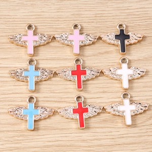 Angel Wing Cross Pendant Alloy Enamel Drip Oil Charms For DIY Necklace Bracelet Earring Jewelry Making Accessories