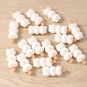 Cat dango resin charms for DIY jewelry making, 10 pieces with metal loop on wood background