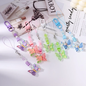 Fashionable handmade butterfly beaded phone charms with colorful resin pendants and hooks