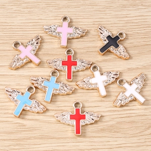 Cross and angel wing jewelry charms in colorful enamel finish for DIY bracelets