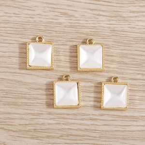 Elegant square white resin charms with gold rope textured edges for DIY jewelry making
