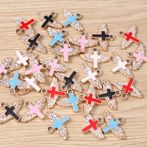 Golden alloy angel wing cross pendants for DIY jewelry making in five assorted colors