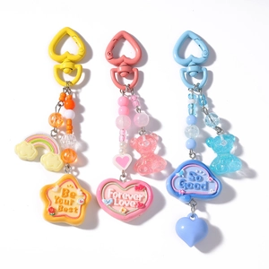 Rainbow animal beaded keychains with colorful heart clasps and cute bear charms