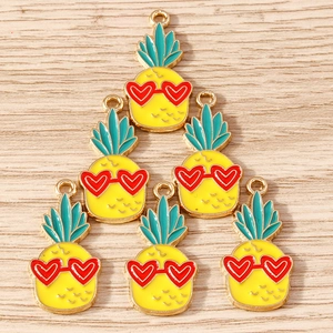 Cute pineapple enamel pendants with heart sunglasses and gold loop for DIY jewelry making