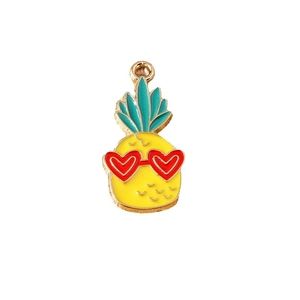 Cute pineapple enamel pendants with heart sunglasses for DIY earrings and necklaces