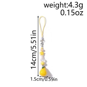 Detail of yellow pear bead charm with dimensions 14cm length and star accent beads