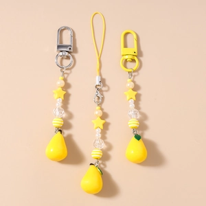 Fashion Yellow Star Beaded Keychain Cute Resin Fruit Lemon Pear Phone Charm For Women Bag Accessory Gift