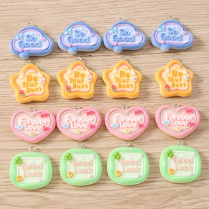 16pcs cute resin food pendants with motivational quotes and metal rings for DIY jewelry