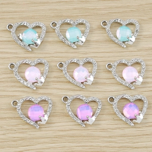 Heart Crown Pendants Silver Alloy Rhinestone Charms For DIY Necklace Bracelet Earrings Jewelry Making Pink Blue Purple Mix