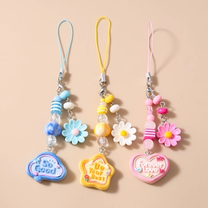 Handmade Beaded Daisy Flower Phone Charm Star Heart Cloud Resin Pendants Phone Lanyard Keychain For Women Girls Accessories