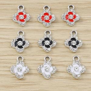 Alloy Enamel Cherry Blossom Flower Pendants Rhinestone Clover Charms For DIY Necklace Bracelet Making Women Jewelry Accessories