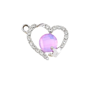 Sparkling silver heart pendant with purple gemstone and crown detail for DIY jewelry