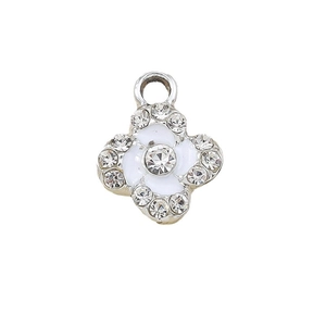 Silver flower pendant with white enamel petals and central cubic zirconia stone
