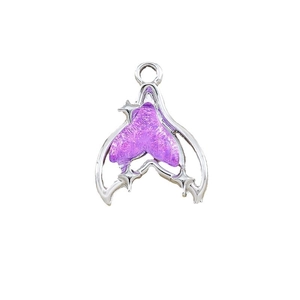 Silver star animal tail heart pendant with textured purple inlay for DIY jewelry crafting