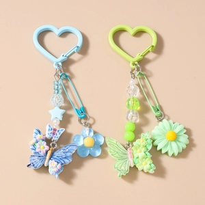 Porte-clés Pastoral Perlé Papillon Fleur pour Femmes Fermoir Coeur Pendentif de Sac en Résine Étoile Marguerite Accessoire Mode
