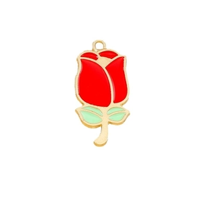 Exquisite red rose flower pendant charm with gold plating for DIY jewelry making