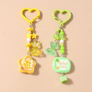 Mode Porte-clés Perlé en Résine Ours de Dessin Animé Avec Fermoir en Coeur Perles Étoiles Colorées Breloque de Sac pour Femmes