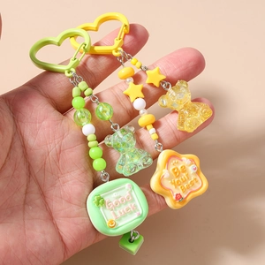 Lot de porte-clés à perles fantaisie avec oursons mignons et pendentifs chance