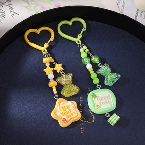 Porte-clés ours en perles colorées avec breloques en résine Be Your Best et Good Luck et étoiles