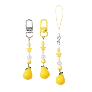 Star beaded phone charm with yellow pear pendant and various metal clasp options