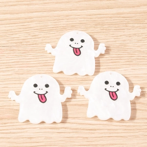 Three cute white ghost charms with marble texture and pink tongue for DIY jewelry making