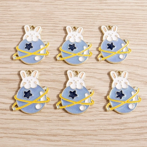 6pcs DIY cute astronaut rabbit and blue planet alloy charms for jewelry making