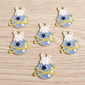 Alloy Enamel Cartoon Rabbit Planet Pendants For DIY Jewelry Making Necklace Bracelet Keychain Handicraft Accessories