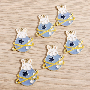 Golden bunny and starry planet alloy pendants for DIY jewelry making 6 piece set