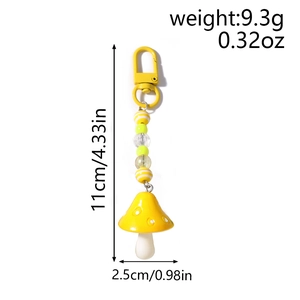 Detailed size specifications for yellow mushroom keychain with striped beads and measurements