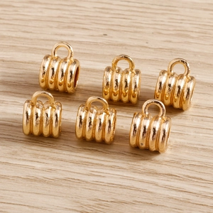 Golden plated alloy cylinder charm connectors with vertical stripes for DIY jewelry making