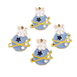 Geometric rabbit planet alloy pendants with glitter enamel for DIY jewelry making